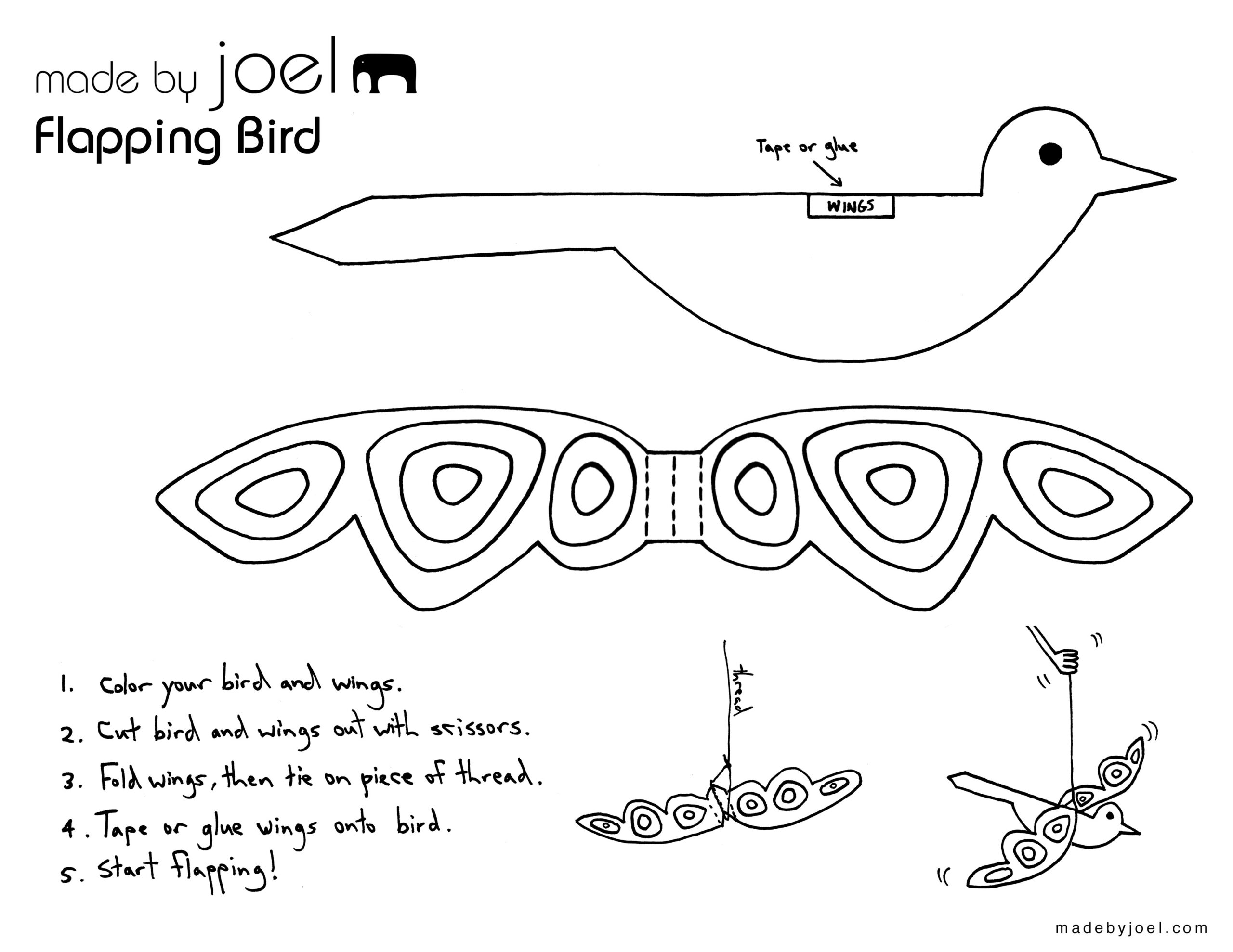 Flapping Paper Bird Toy – Madejoel intended for Free Printable Flying Bird Template