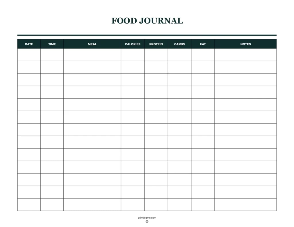 Food Journal Printables - 16 Free Food Tracker Templates - Meal throughout Free Printable Food Log Template