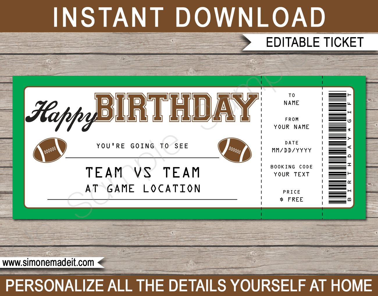 Football Game Ticket Birthday Gift Voucher | Printable Ticket Template inside Free Printable Football Ticket Template