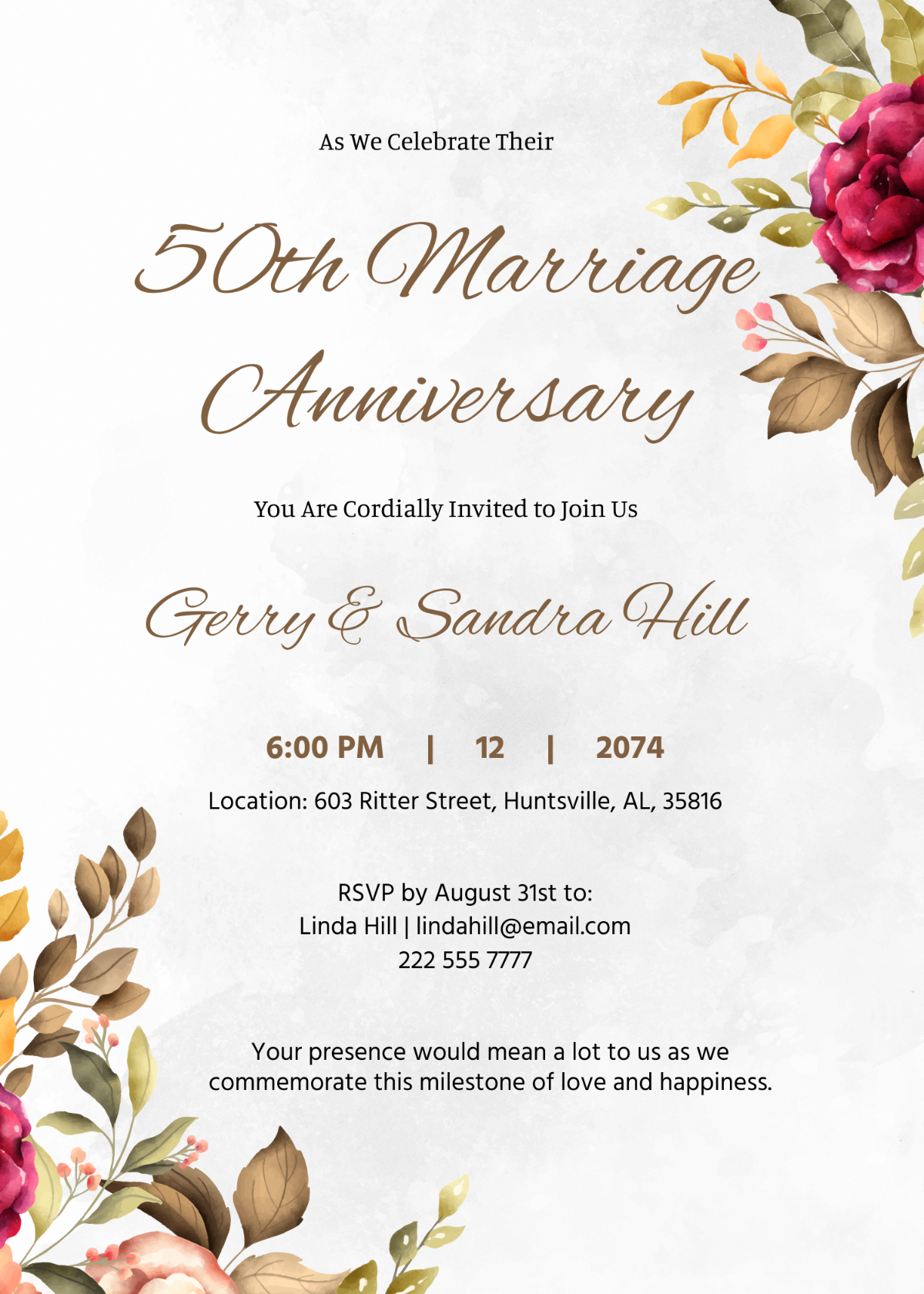 Free 50Th Marriage Anniversary Invitation Template To Edit Online inside Free Printable 50th Wedding Anniversary Invitation Template