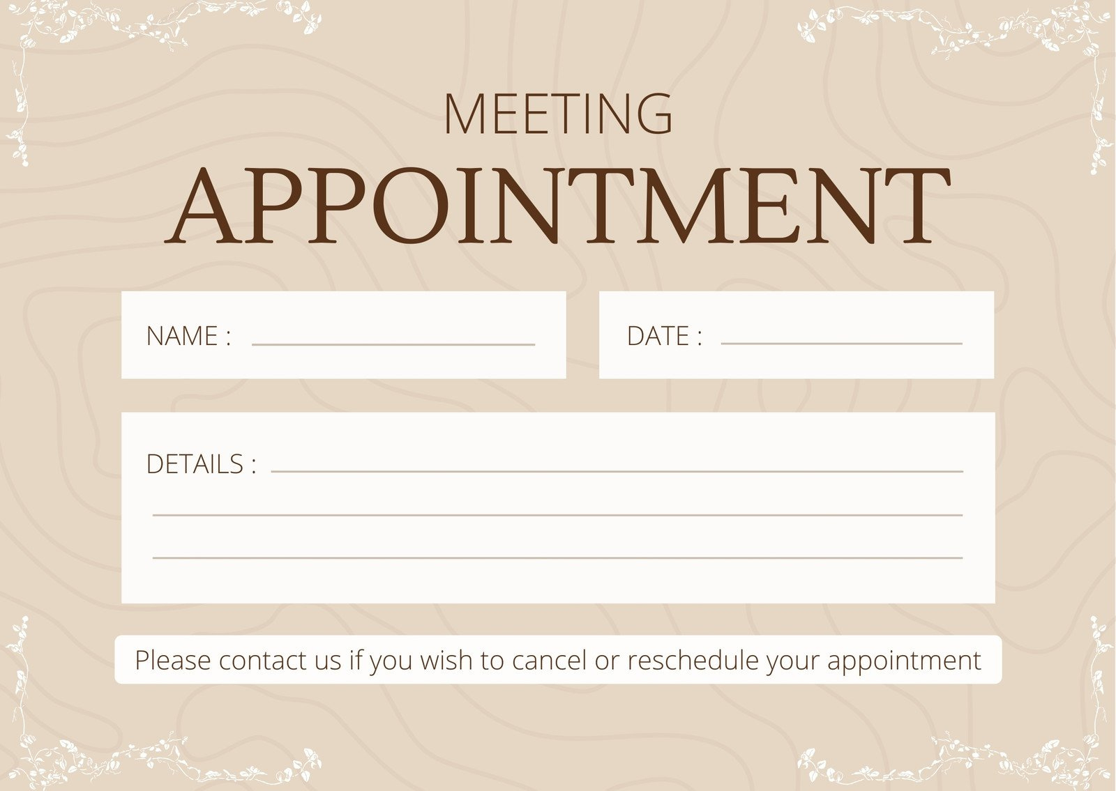 Free And Customizable Appointment Templates for Free Printable Appointment Cards Template
