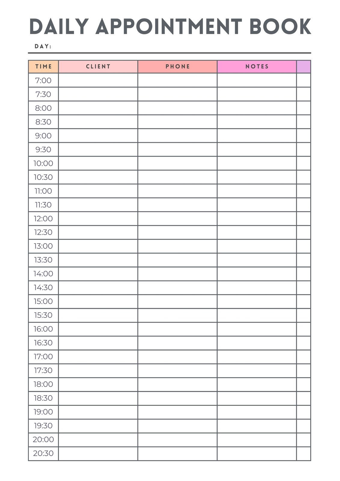 Free And Customizable Appointment Templates in Free Printable Daily Appointment Template