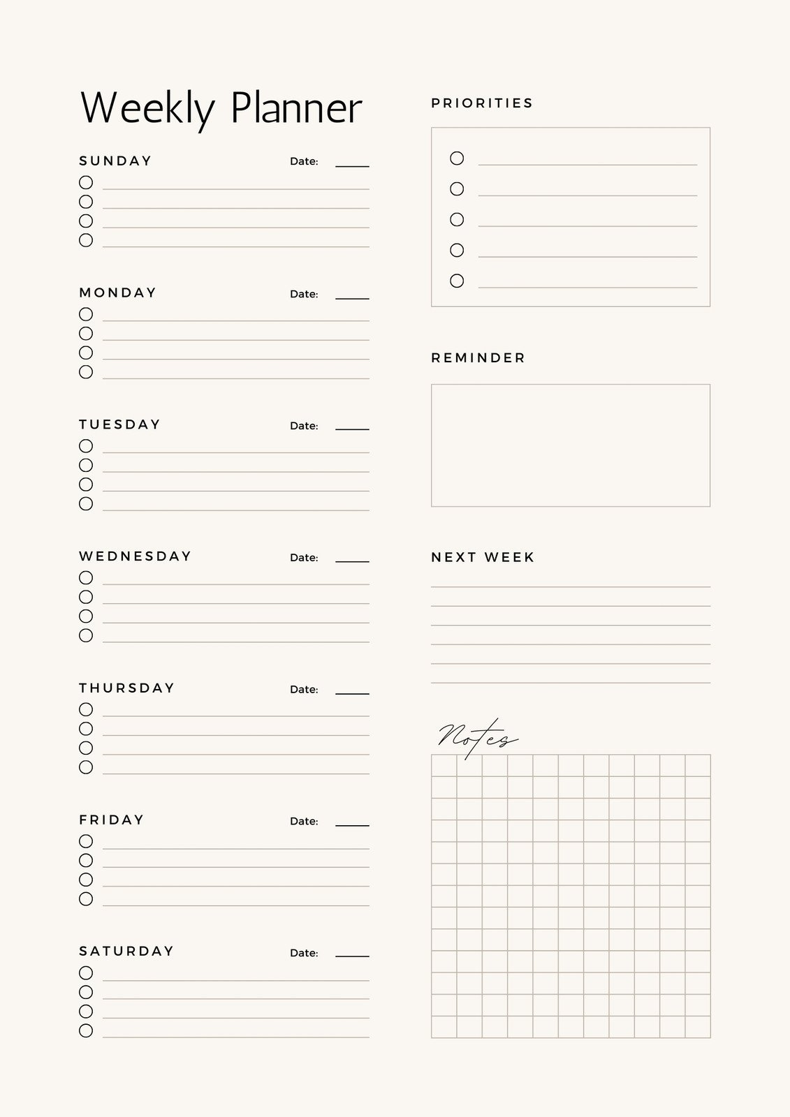 Free And Customizable Weekly Planner Templates | Canva regarding Free Printable Cute Weekly Planner Template