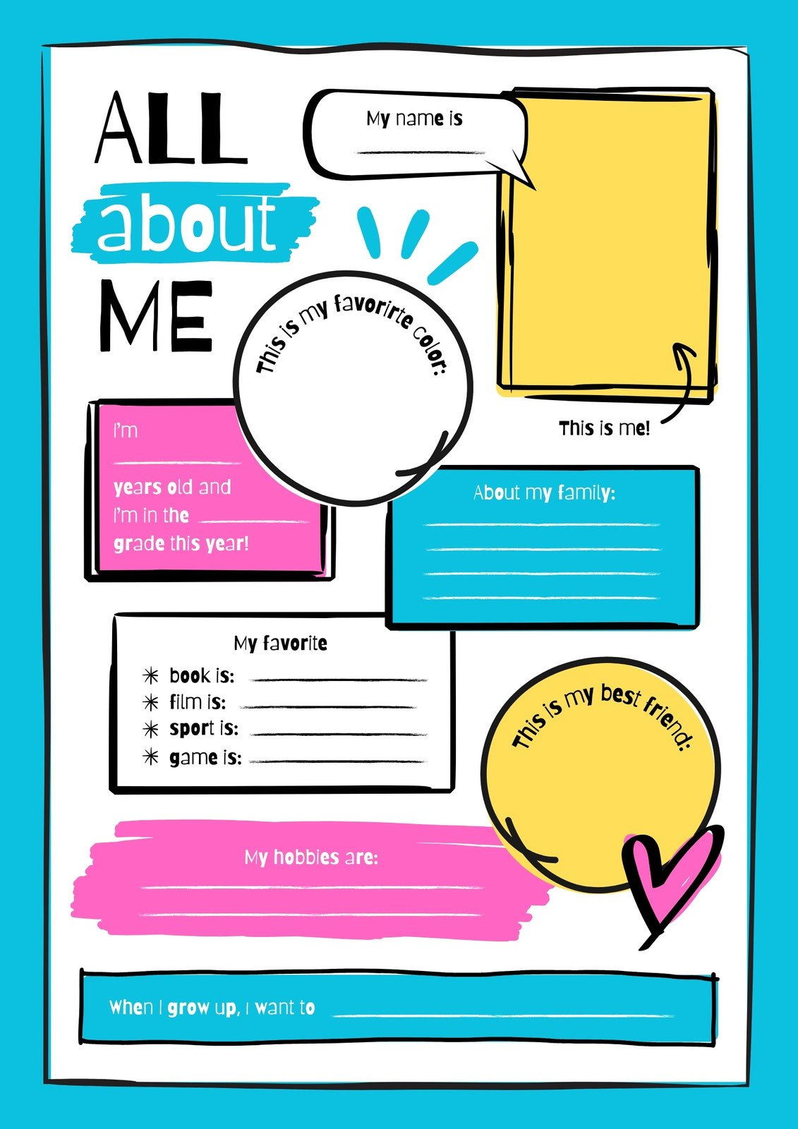 Free And Printable All About Me Worksheet Templates | Canva pertaining to Free Printable All About Me Poster Template Doc