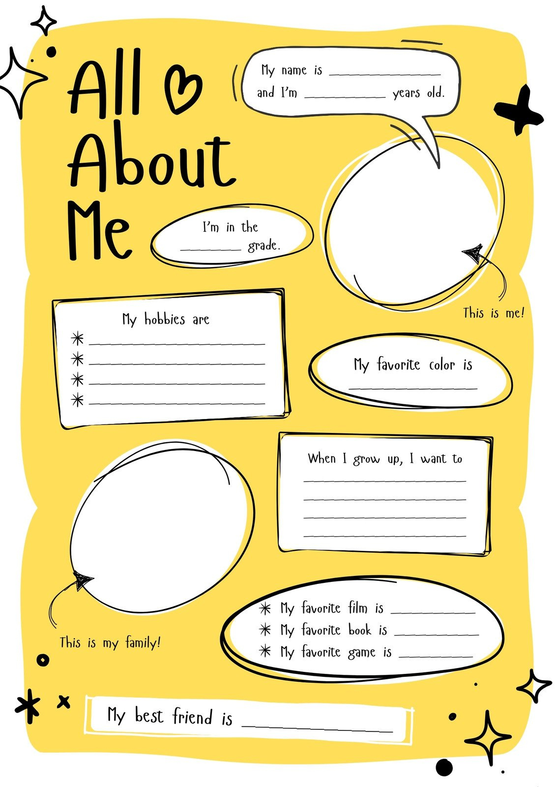 Free And Printable All About Me Worksheet Templates | Canva pertaining to Free Printable All About Me Poster Template