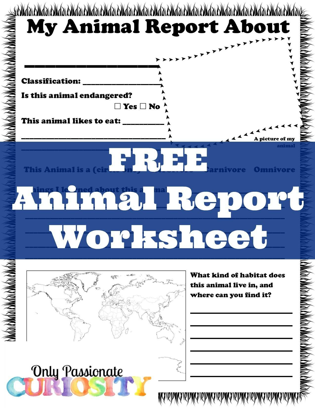 Free Animal Report Worksheet - Only Passionate Curiosity within Free Printable Animal Report Template