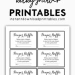 Free Baby Shower Black And White Printables   Instant Download Intended For Free Printable Diaper Raffle Ticket Template