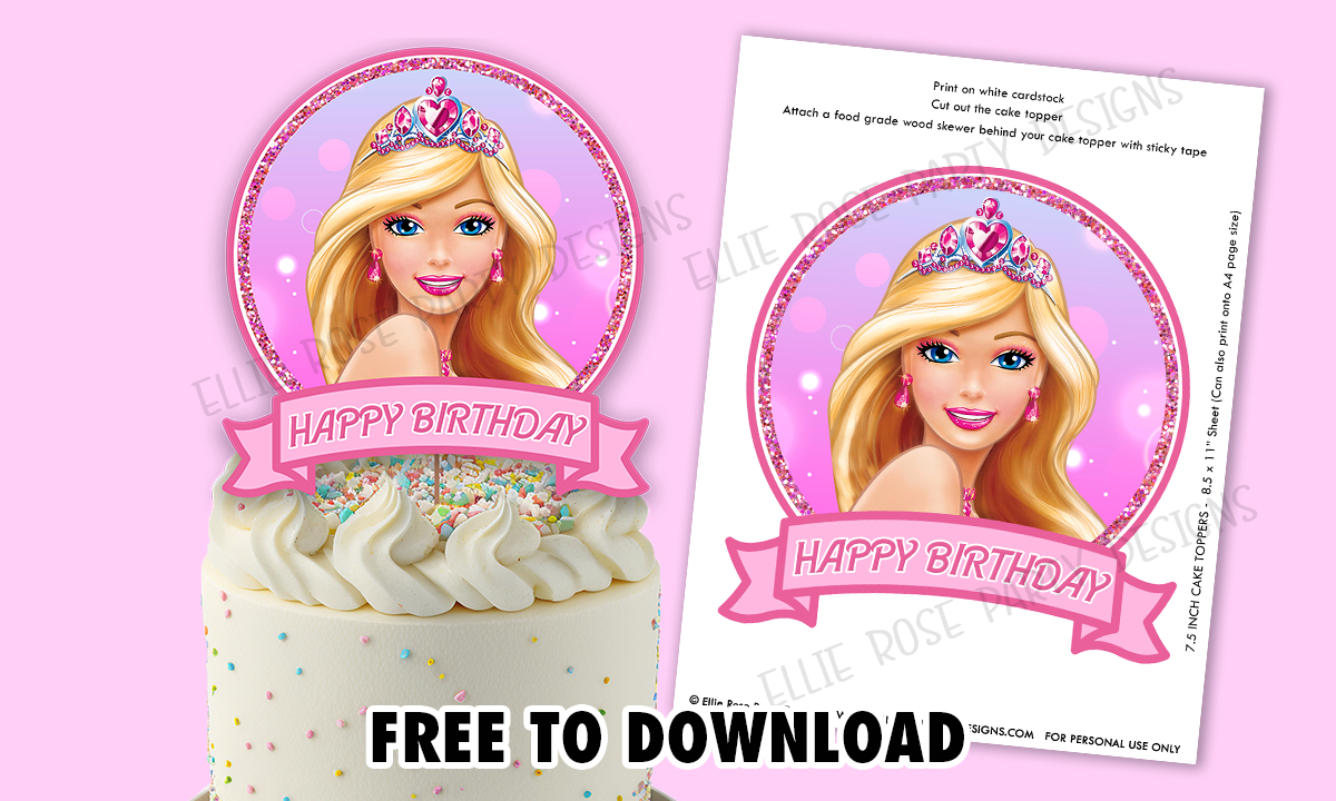 Free Barbie Cake Topper Printables! | Ellierosepartydesigns for Free Printable Cake Topper Template