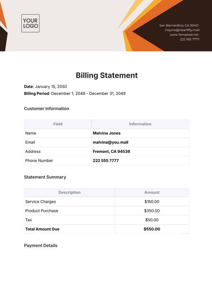 Free Printable Billing Statement Template