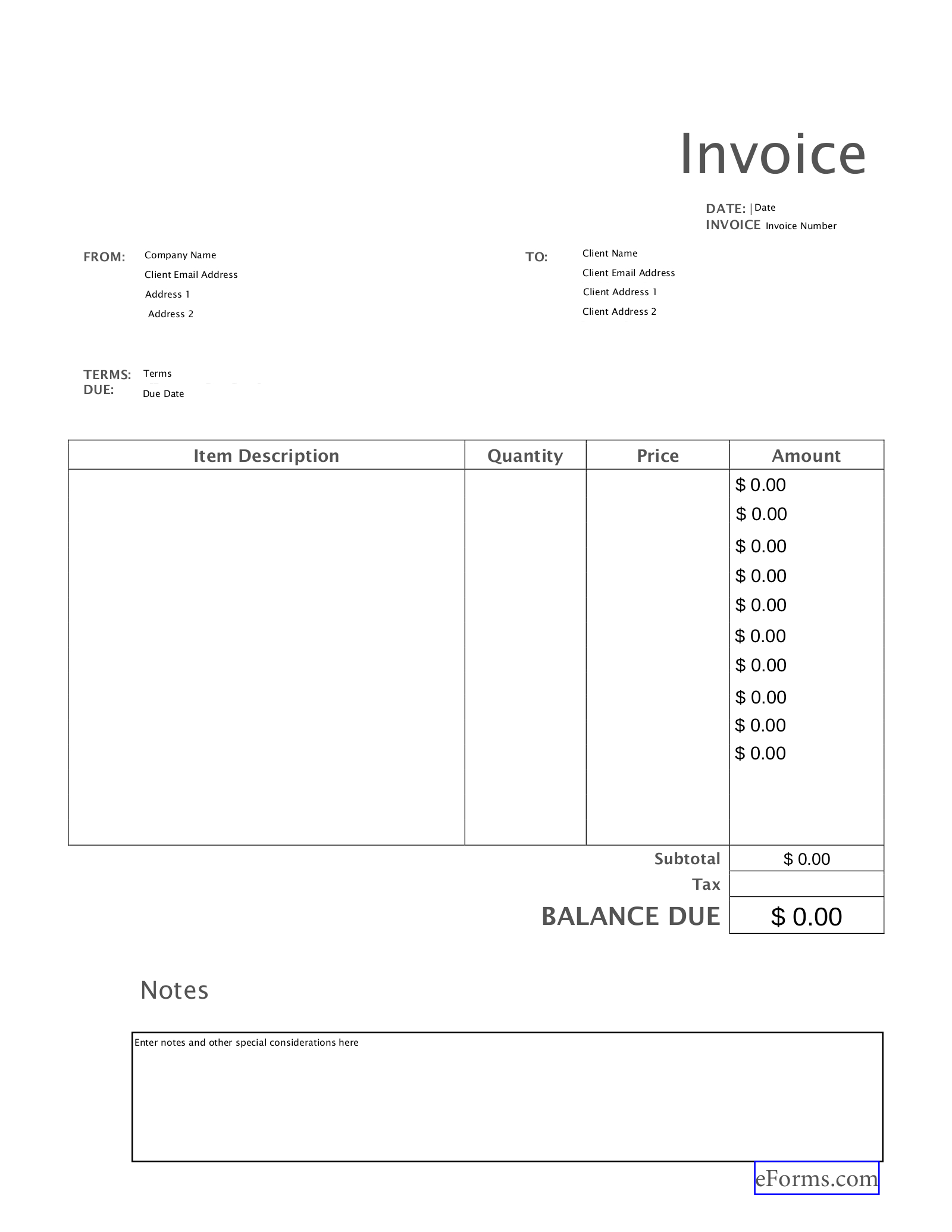 Free Blank Invoice Templates (30) - Pdf – Eforms intended for Free Printable Blank Self Employed Printable Invoice Template