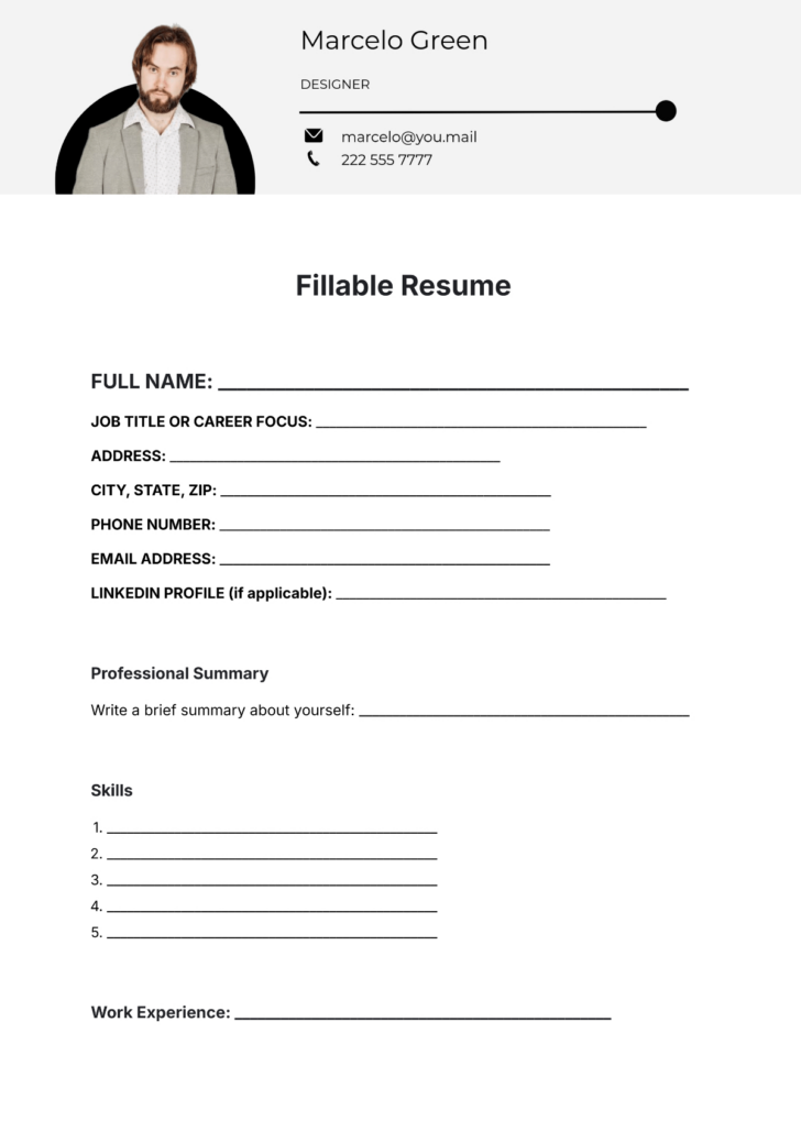 Free Printable Fill in the Blank Resume Template