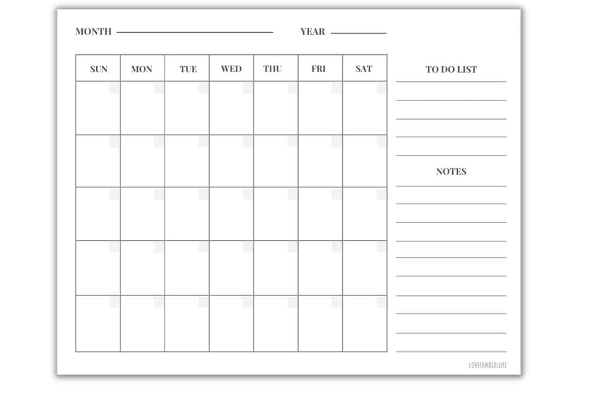 Free Blank Undated Monthly Calendar Printable Template ⋆ Love Our in Free Printable Calendar Template with Pictures