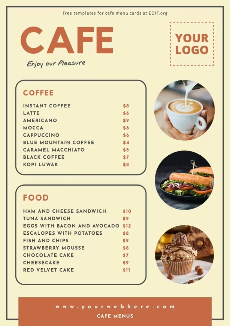 Free Cafe Menu Templates To Customize regarding Free Printable Cafe Menu Template