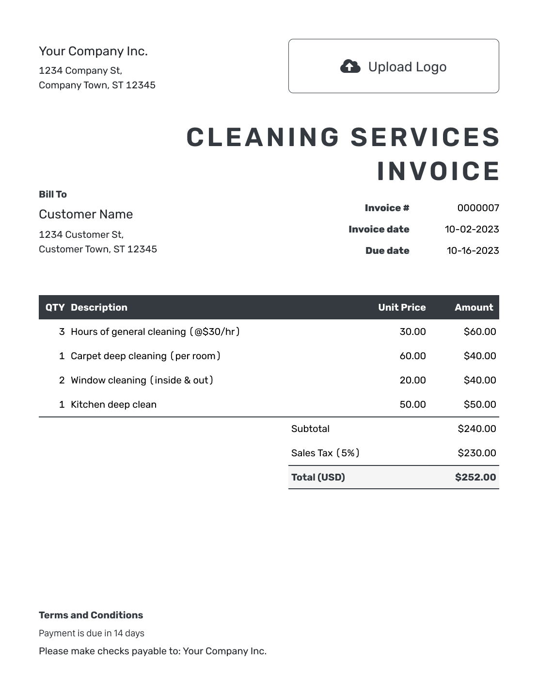 Free Cleaning Services Invoice Template | Docelf with Free Printable Cleaning Invoice Template
