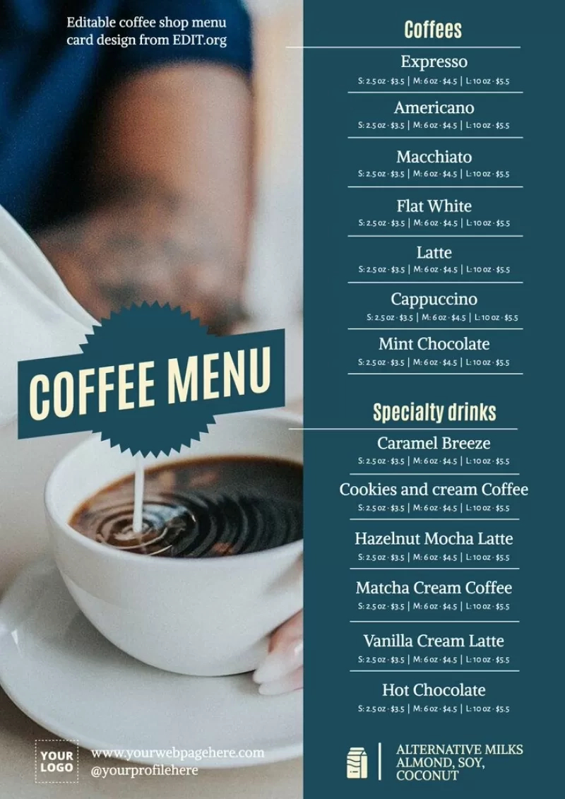 Free Coffee Menu Templates To Print for Free Printable Cafe Menu Template