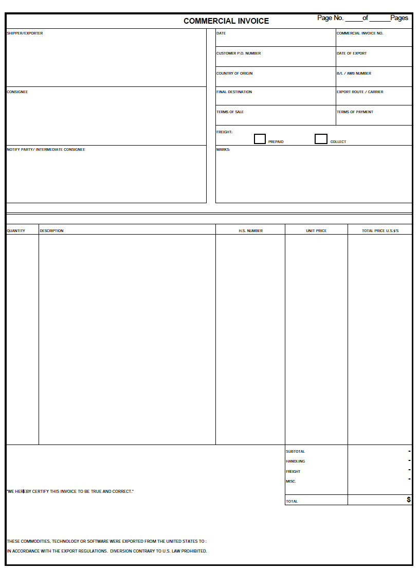 Free Commercial Invoice Template | Pdf | Word in Free Printable Commercial Invoice Template