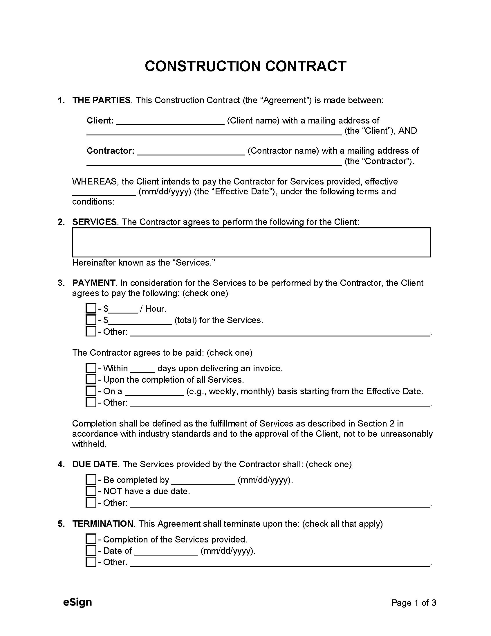 Free Construction Contract Template | Pdf | Word pertaining to Free Printable Construction Contract Template