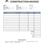 Free Construction Invoice Template   Pdf | Word – Eforms With Regard To Free Printable Contractor Invoice Template