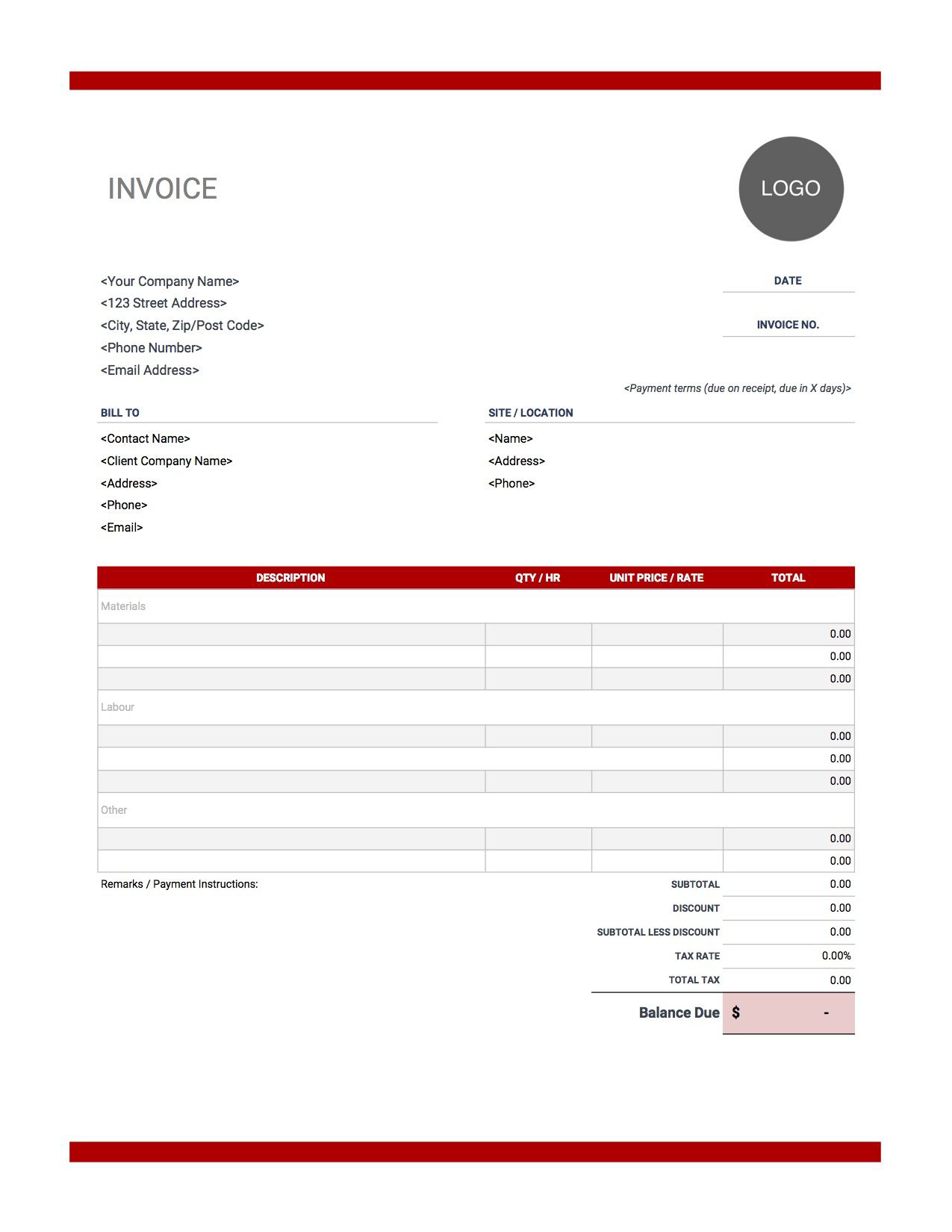 Free Construction Invoice Templates inside Free Printable Construction Invoice Template