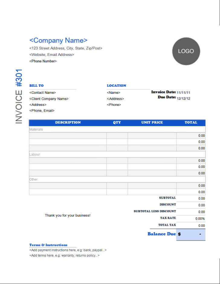 Free Printable Construction Invoice Template