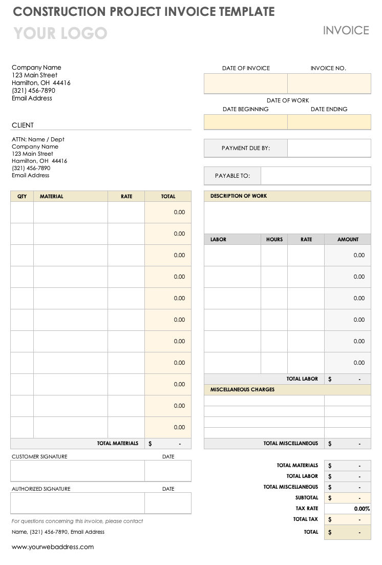 Free Construction Invoice Templates | Smartsheet for Free Printable Construction Invoice Template