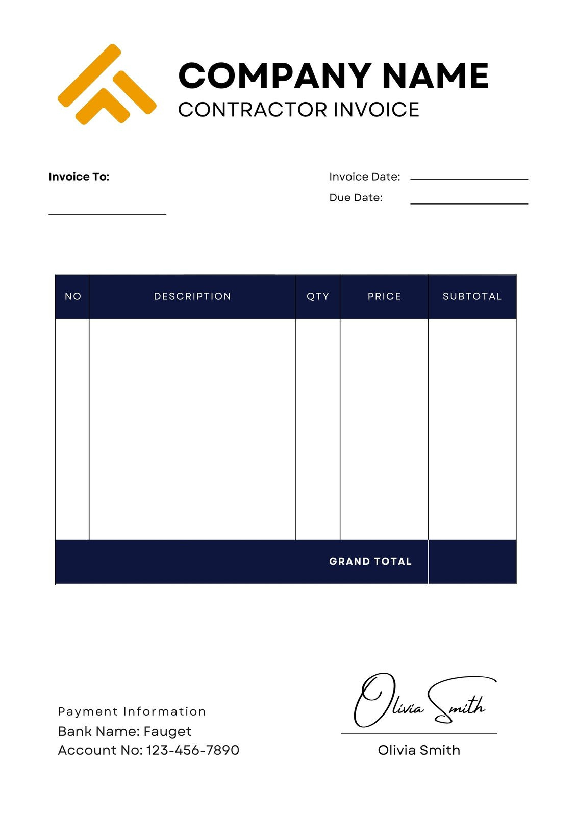 Free Contractor Invoice Templates To Edit And Print | Canva in Free Printable Contractor Invoice Template