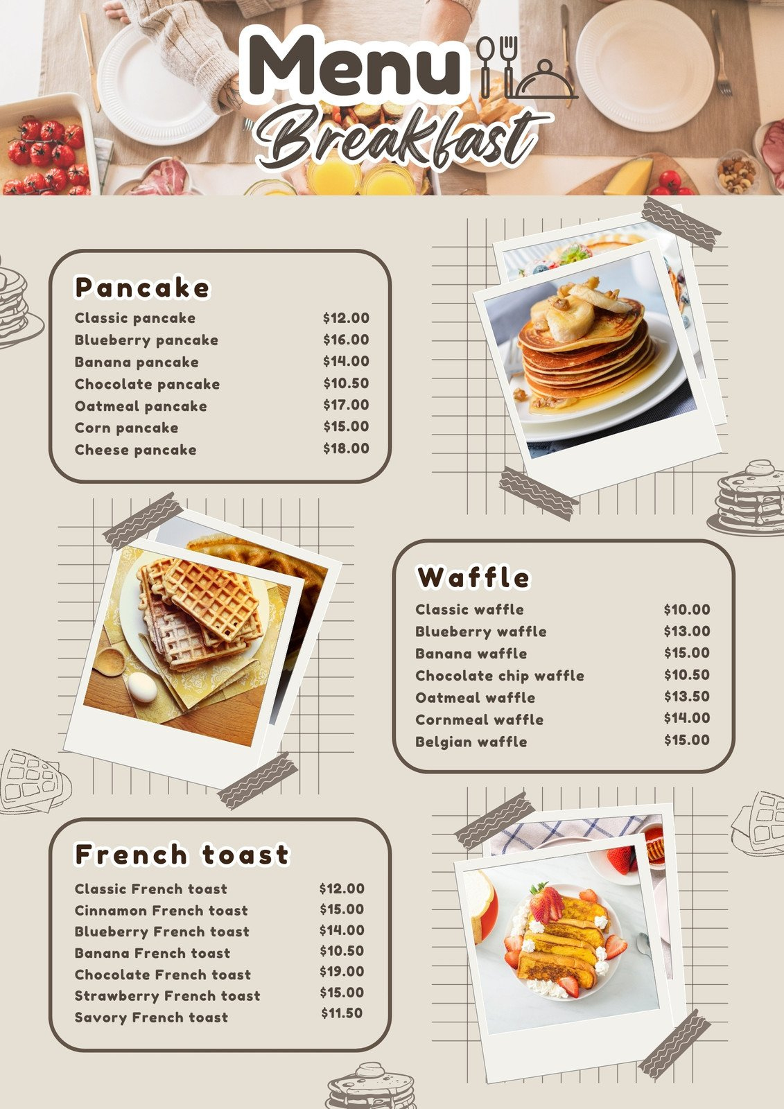 Free, Custom Printable Breakfast Menu Templates | Canva within Free Printable Breakfast Menu Template