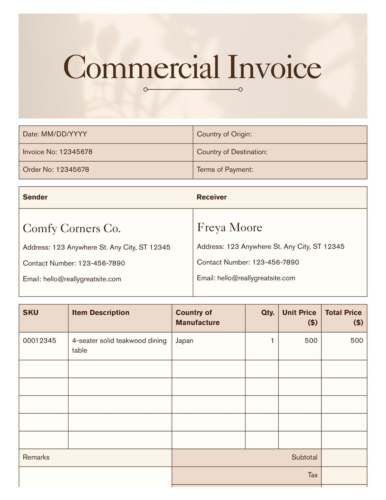 Free Custom Printable Commercial Invoice Templates | Canva intended for Free Printable Commercial Invoice Template