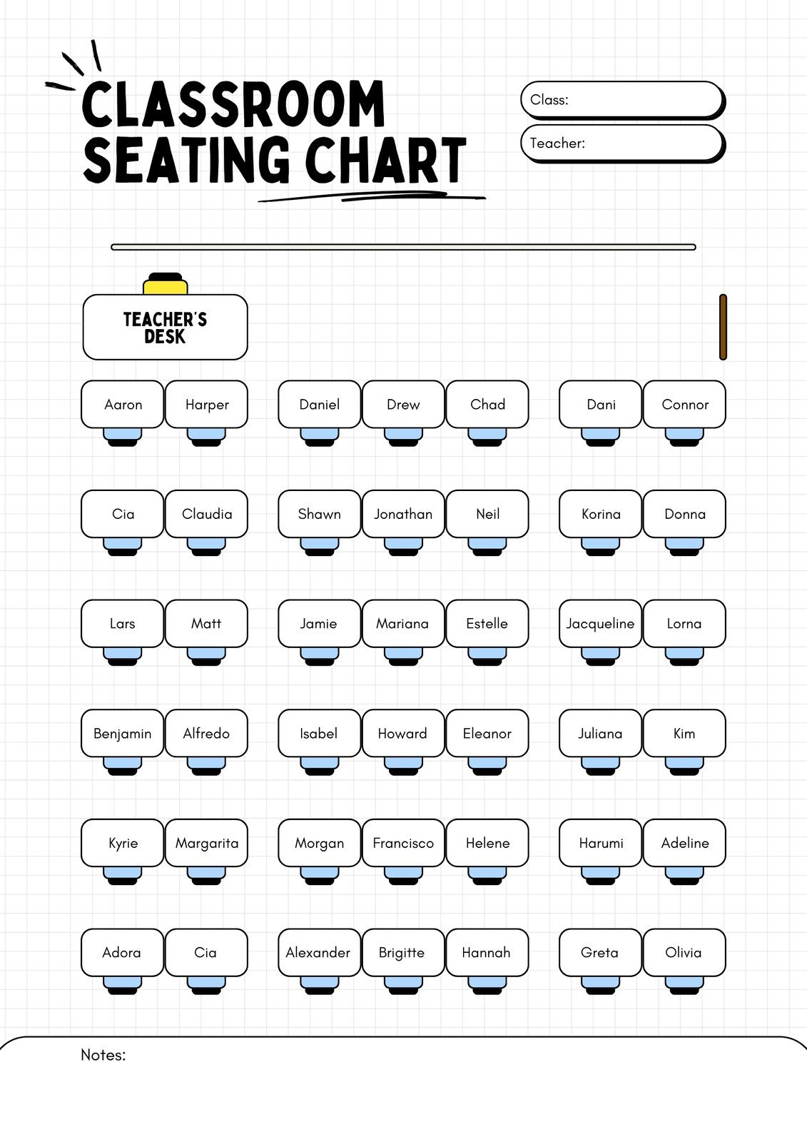 Free Custom Printable Seating Chart Templates | Canva inside Free Printable Classroom Seating Chart Template