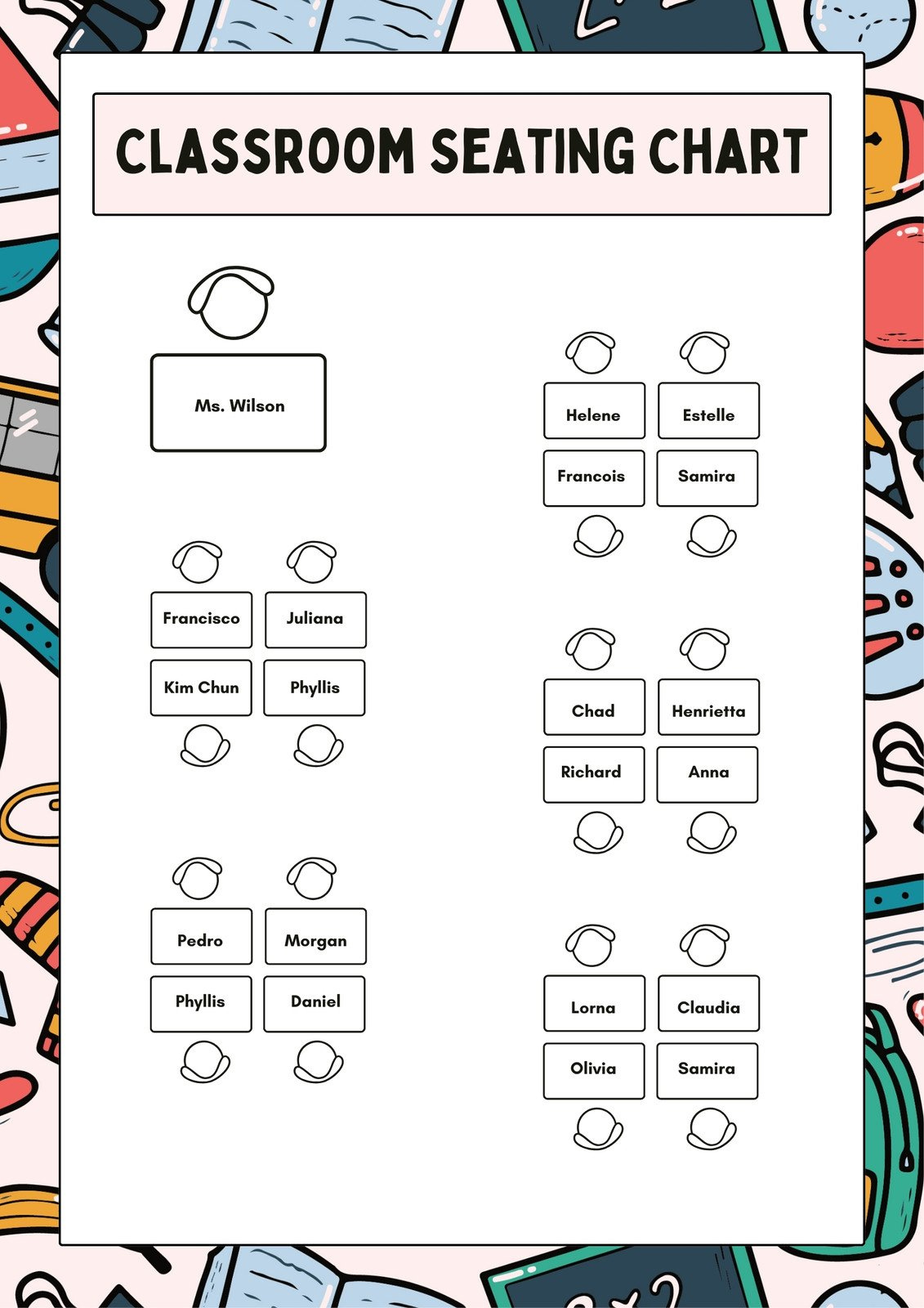 Free Custom Printable Seating Chart Templates | Canva with regard to Free Printable Classroom Seating Chart Template