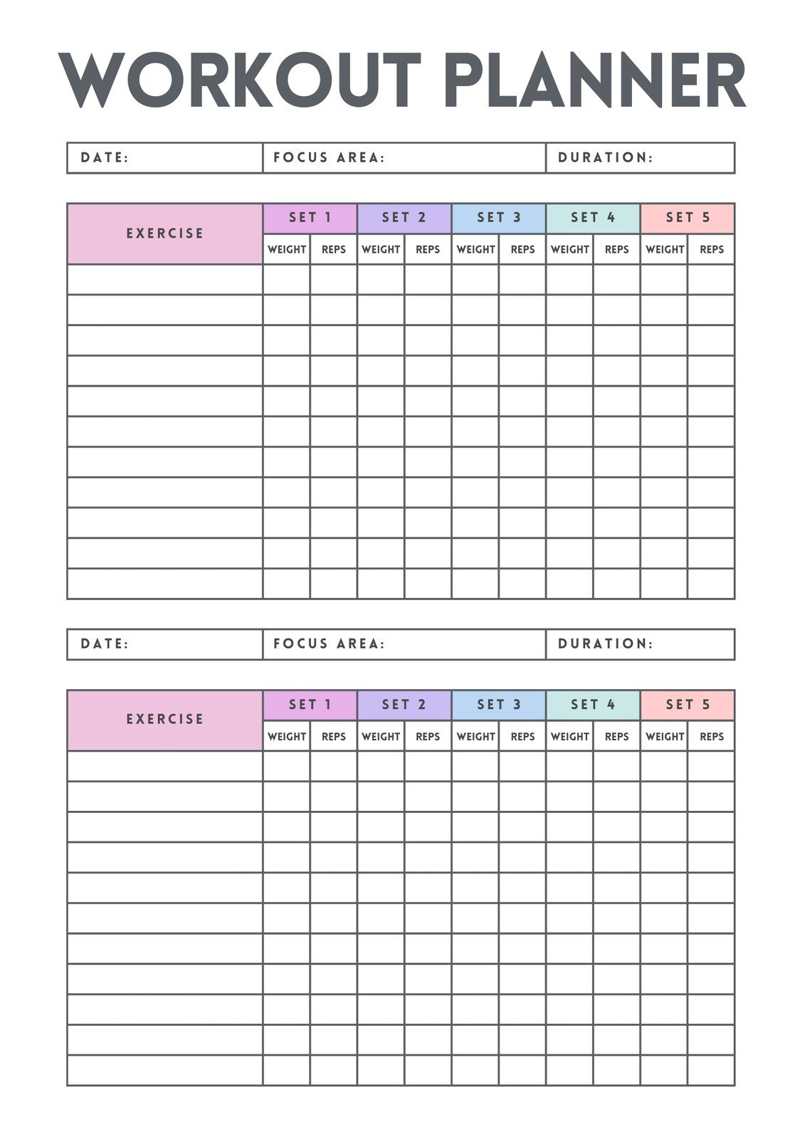 Free, Custom Printable Workout Planner Templates Online | Canva pertaining to Free Printable Exercise Log Template