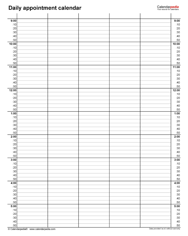 Free Printable Daily Appointment Calendar Template