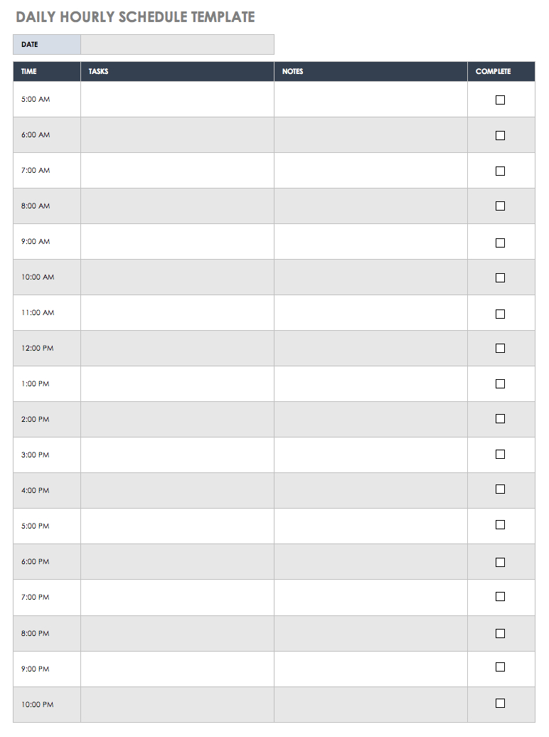 Free Daily Work Schedule Templates | Smartsheet throughout Free Printable Daily Hourly Schedule Template