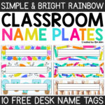 Free Desk Name Tags Bright Rainbow Classroom Decor Student Desk Regarding Free Printable Desk Name Plate Template