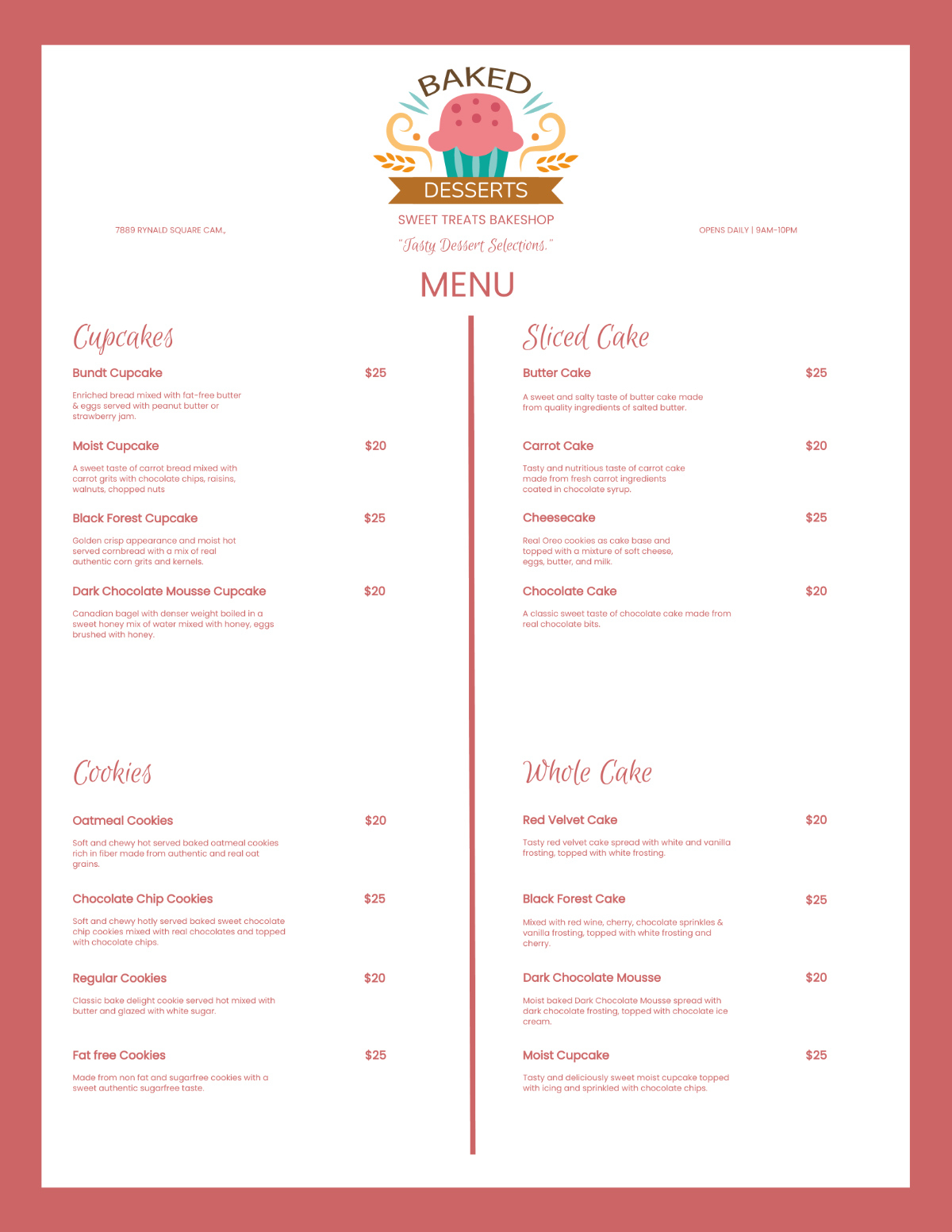 Free Dessert Menu Templates, Editable And Printable in Free Printable Dessert Menu Template