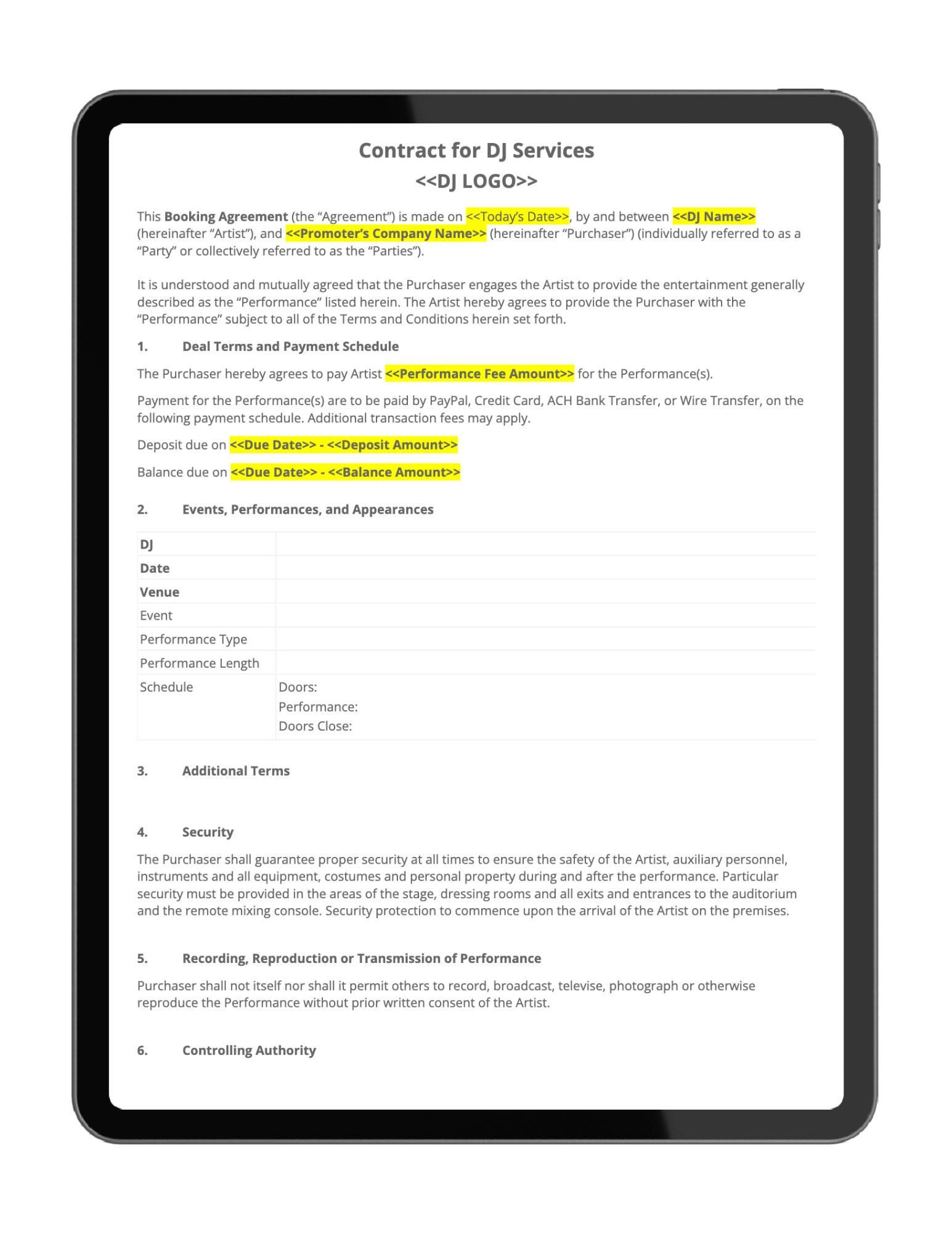 Free Dj Contract Template with Free Printable Dj Contract Template