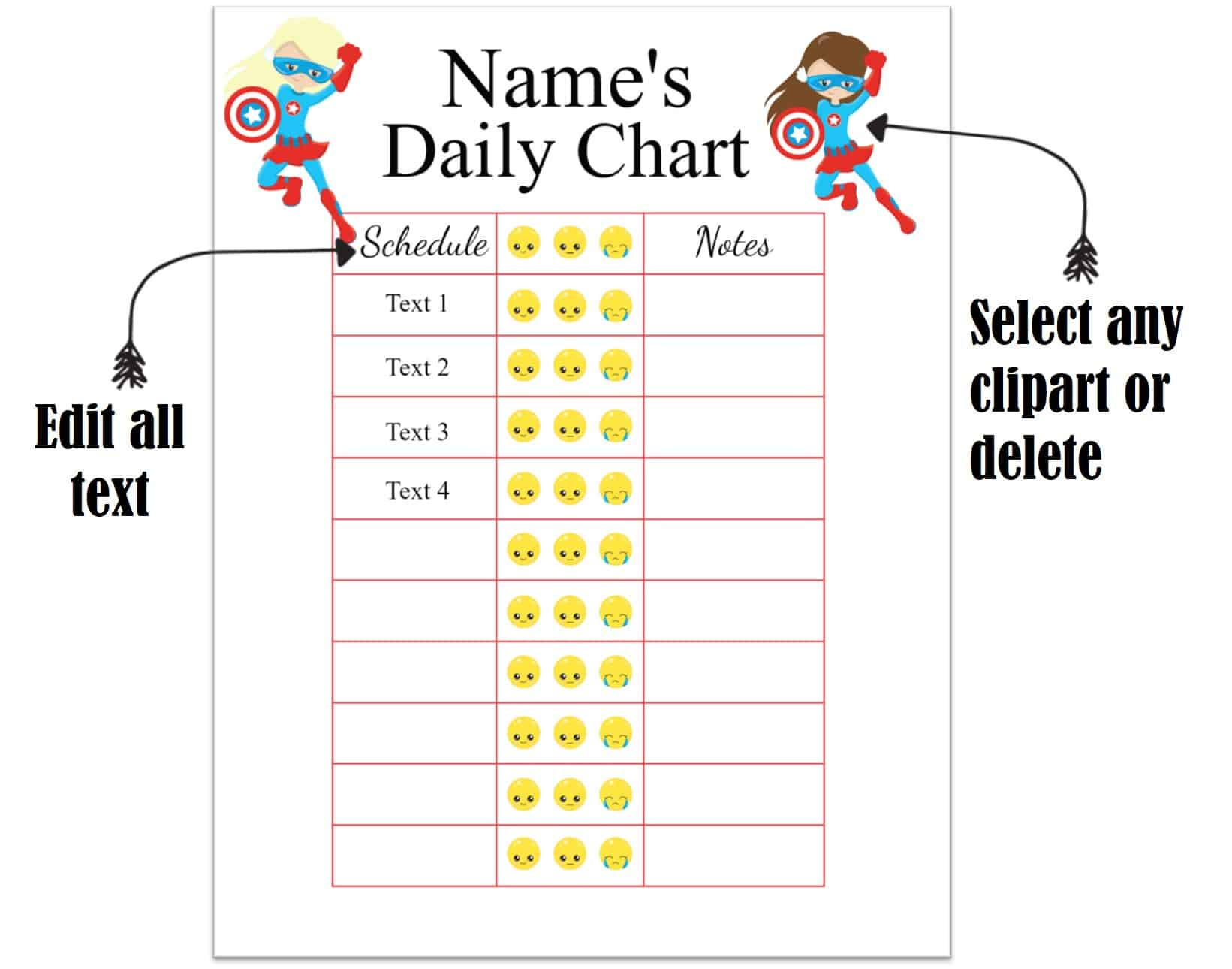 Free Editable Daily Behavior Chart | Many Designs Are Available with Free Printable Daily Behavior Chart Template