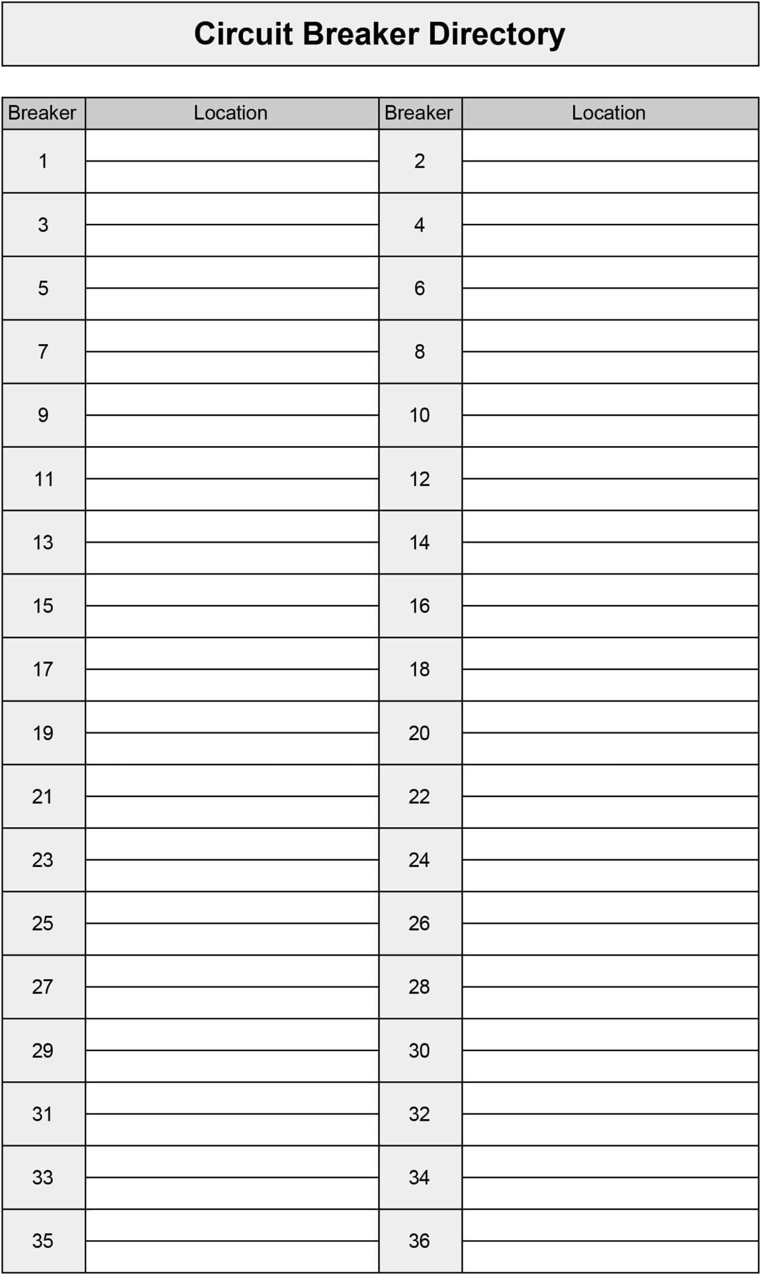 Free Electrical Panel Labeling Templates: Print Breaker Box And throughout Free Printable Circuit Breaker Directory Template