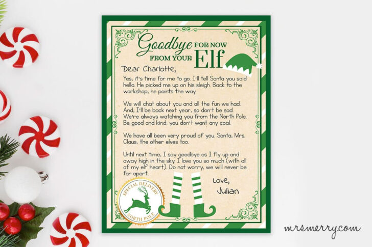 Free Printable Elf on the Shelf Goodbye Letter Template