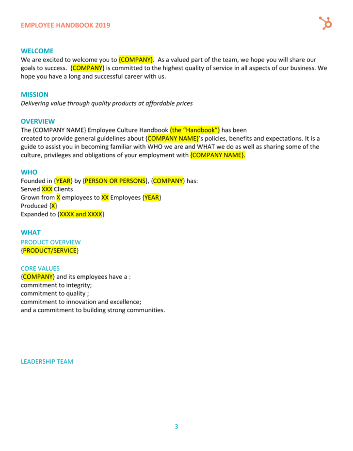 Free Printable Employee Handbook Template