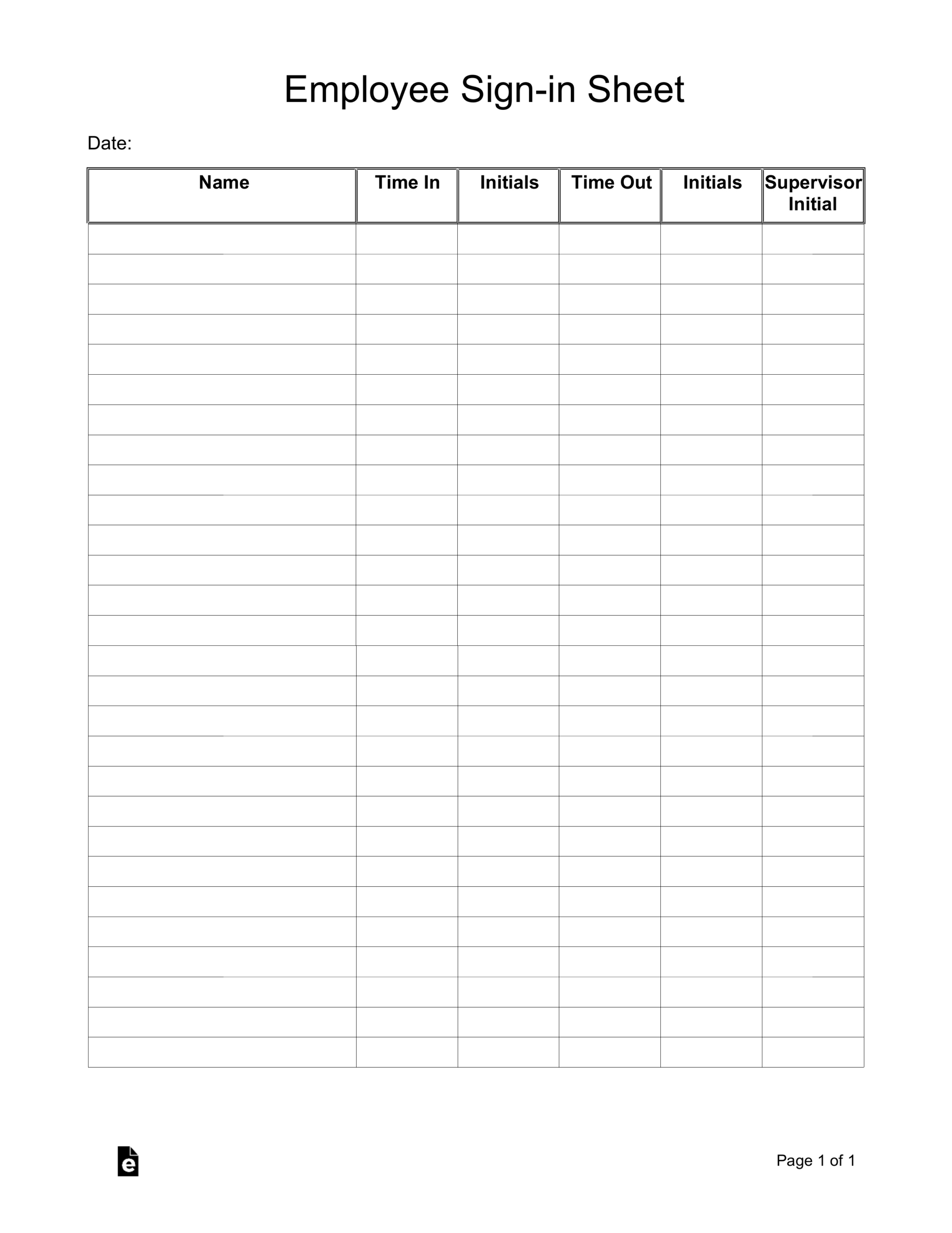 Free Employee Sign-In Sheet Template - Pdf | Word – Eforms throughout Free Printable Employee Sign In Sheet Template