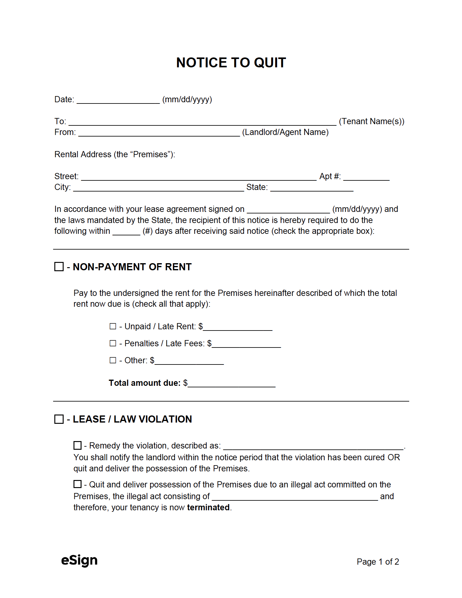 Free Eviction Notice Templates (4 Types) | Pdf | Word pertaining to Free Printable Eviction Notice Template