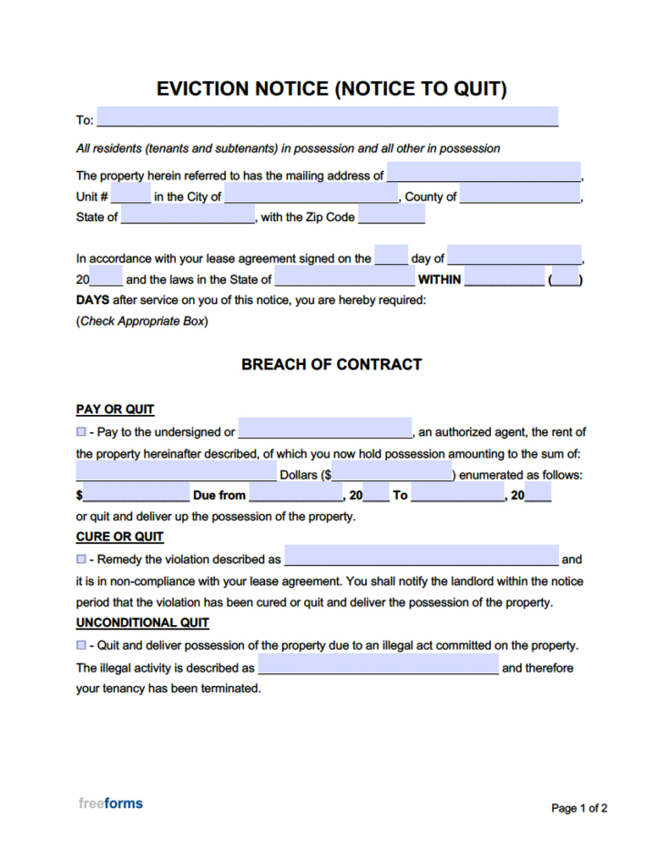 Free Printable 30 Day Eviction Notice Template