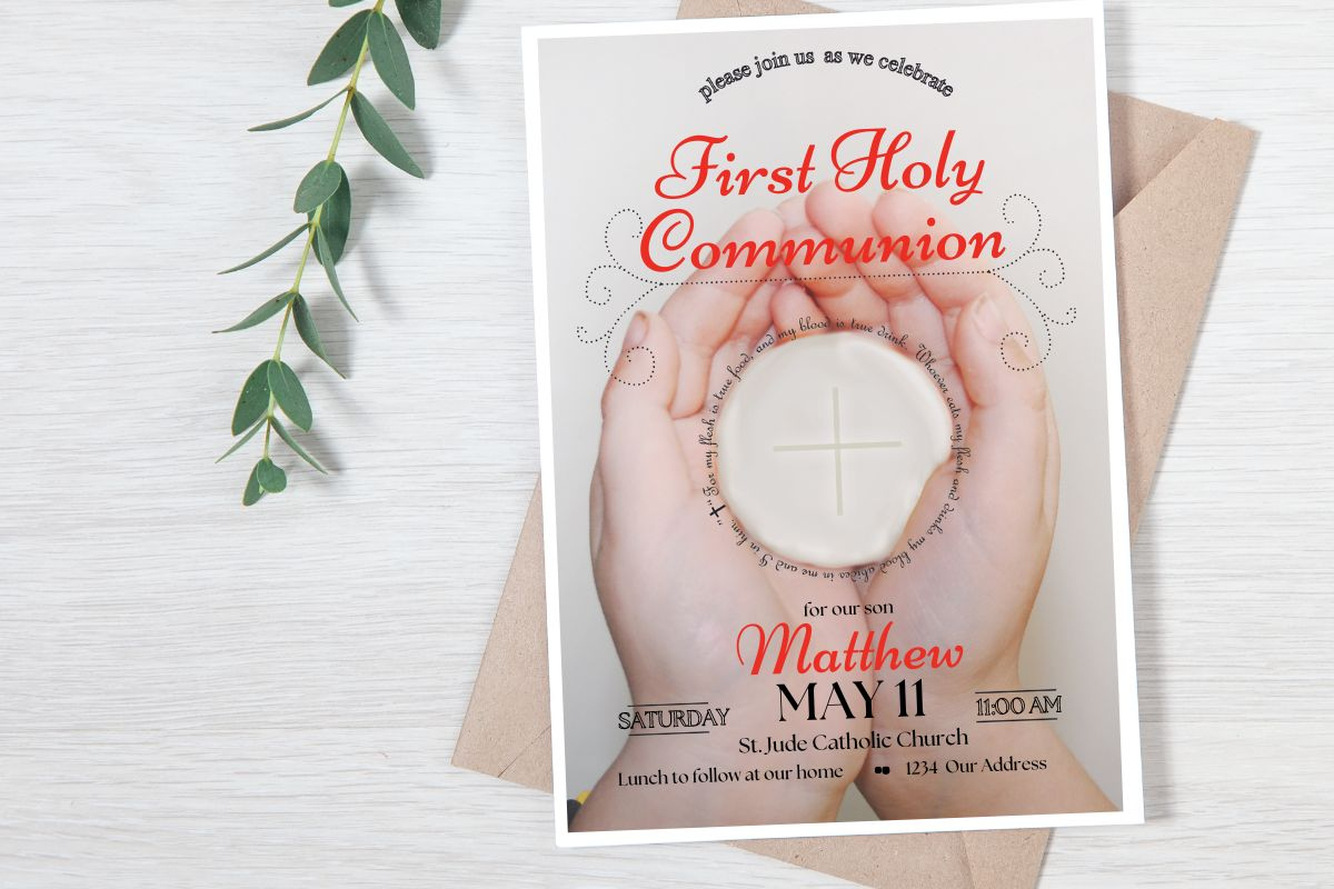 Free First Communion Invitation Instant Download Template - intended for Free Printable First Communion Invitation Template