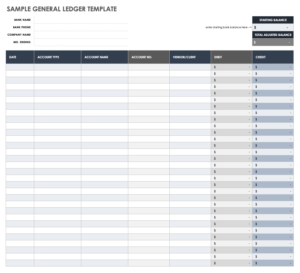 Free General Ledger Templates | Smartsheet in Free Printable General Ledger Template