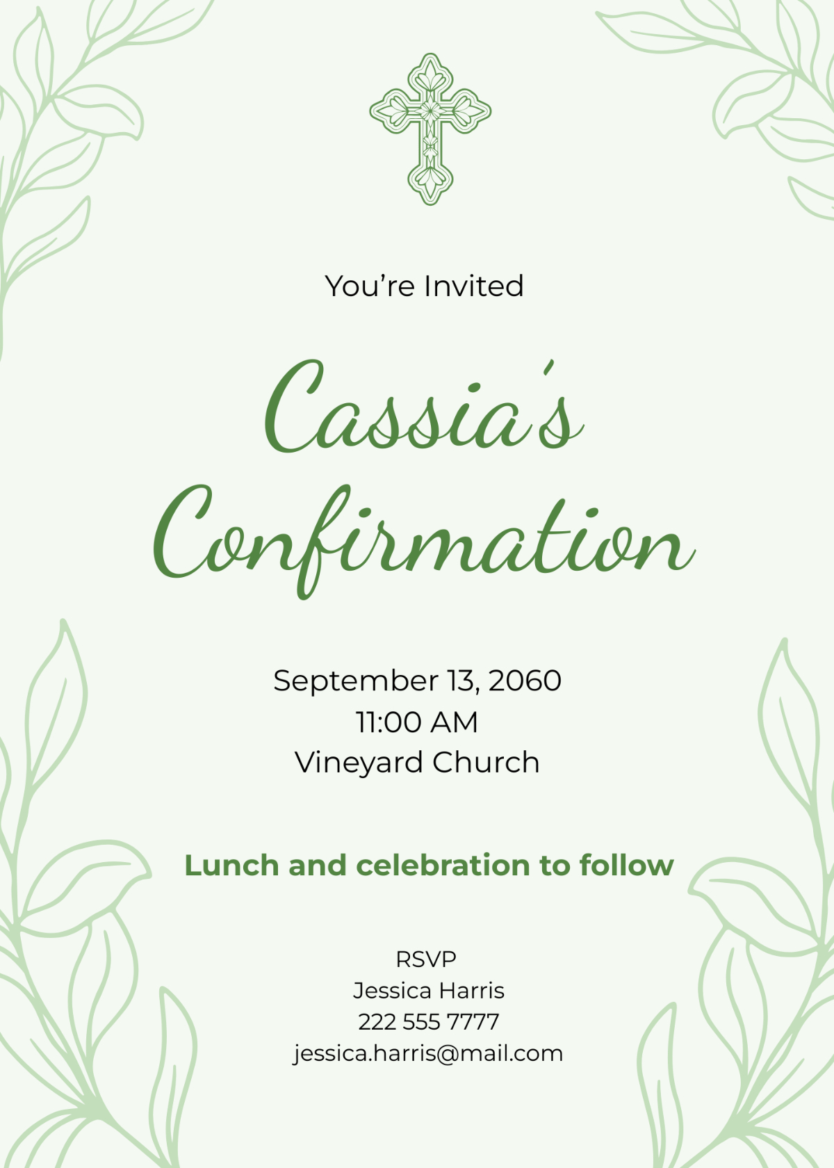Free Green Confirmation Invitation Template - Edit Online with Free Printable Confirmation Card Template