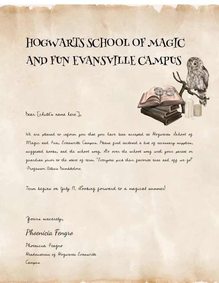 Free Printable Editable Hogwarts Acceptance Letter Template