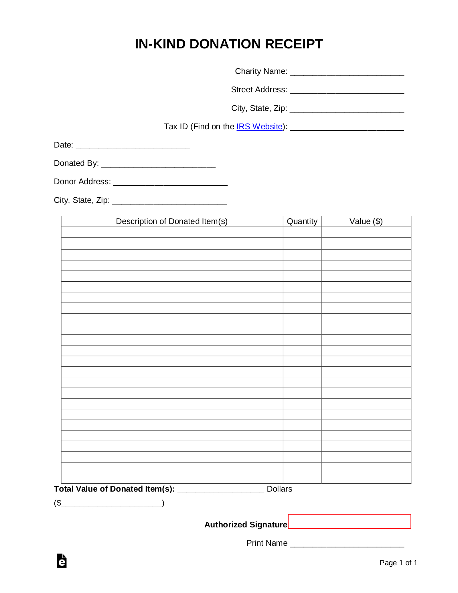 Free In-Kind (Personal Property) Donation Receipt Template - Pdf intended for Free Printable Donation Form Template