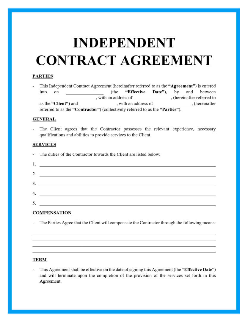 Free Independent Contractor Agreement For Download throughout Free Printable Contract Agreement Template