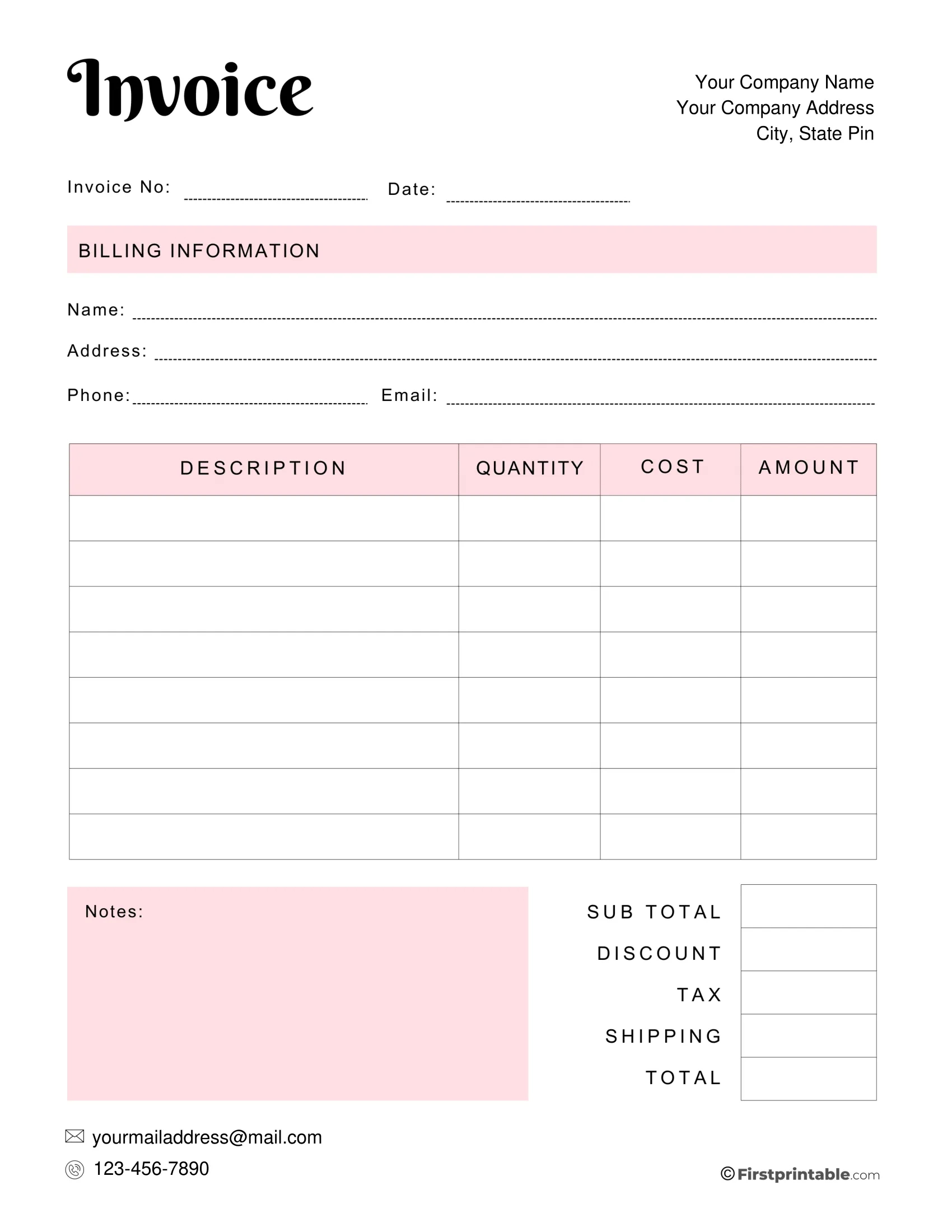 Free Invoice Template Blank Printable | Download for Free Printable Blank Receipt Template